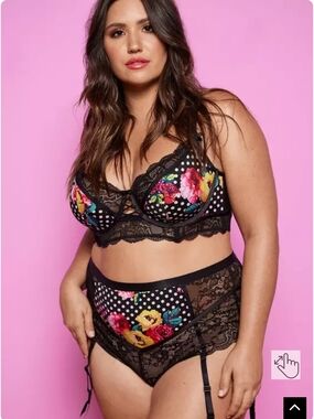 Torrid X Betsey Johnson Black Floral & Polka Dot Lace Bralette
